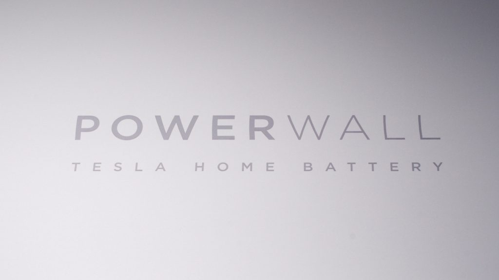 The Tesla Powerwall battery storage device is advertised at the Tesla store in Sydney