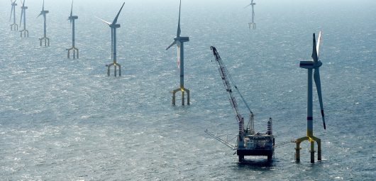 Windmills of the wind farm BARD Offshore 1, are pictured 100 kilometres north-west of the German island of Borkum