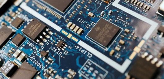 Illustration picture of semiconductor chips on a circuit board