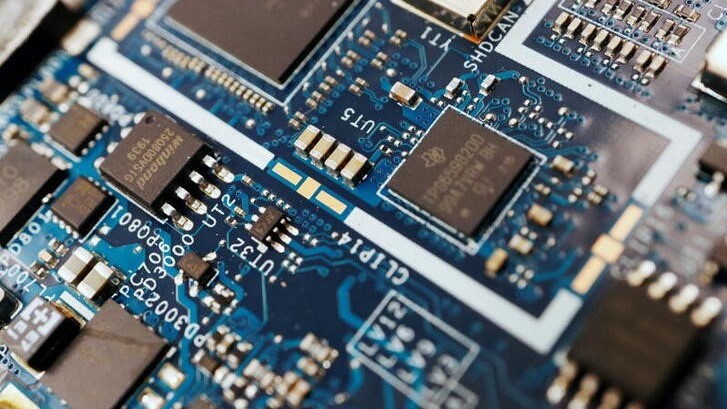 Illustration picture of semiconductor chips on a circuit board